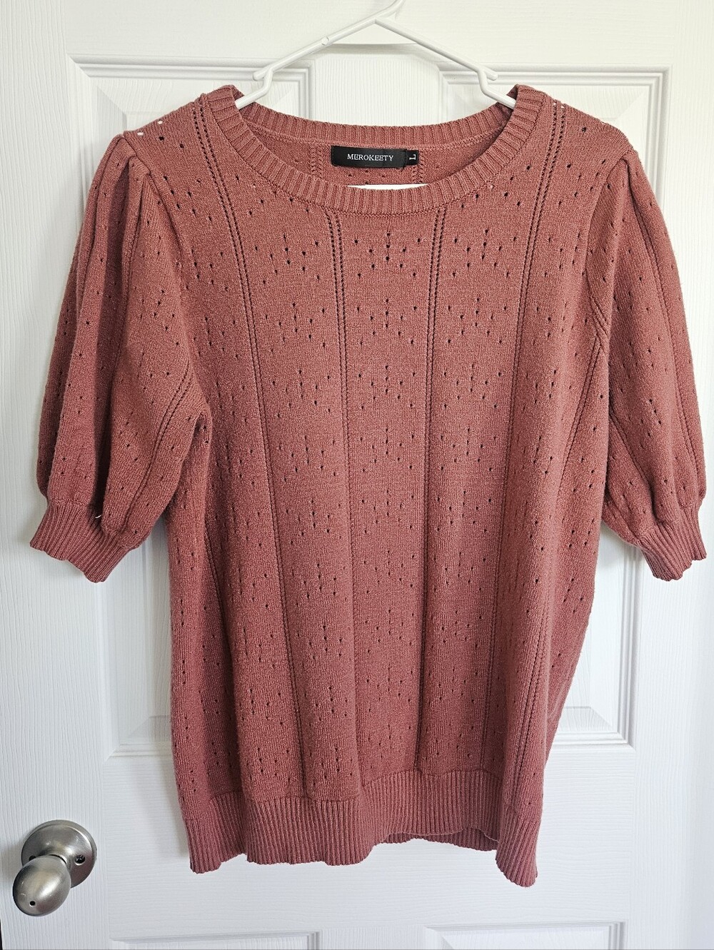 Merokeety Short Sleeve Eyelit Sweater